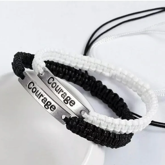 Inspirational Braided Rope Bracelet STRENGTH | COURAGE |POWER BELIEVE White Blk - Picture 1 of 4
